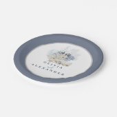 Kuststrand blauwe zeeschelp bruiloft papieren bordje (Gekanteld)