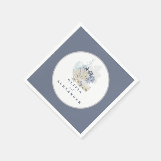 Kuststrand blauwe zeeschelp bruiloft servet (Hoek)