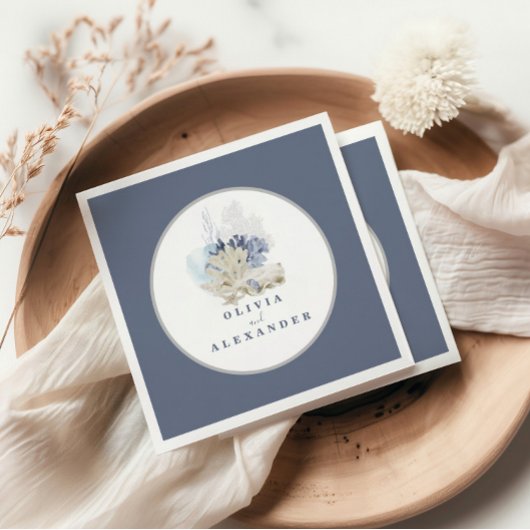 Kuststrand blauwe zeeschelp bruiloft servet