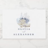 Kuststrand blauwe zeeschelp bruiloft sparkling wijnetiket (Enkel label)