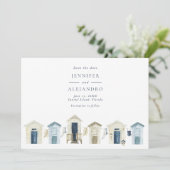 Kuststrand bruiloft foto save the date (Staand voorkant)