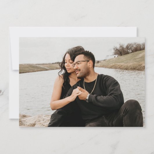 Kuststrand bruiloft foto save the date (Achterkant)