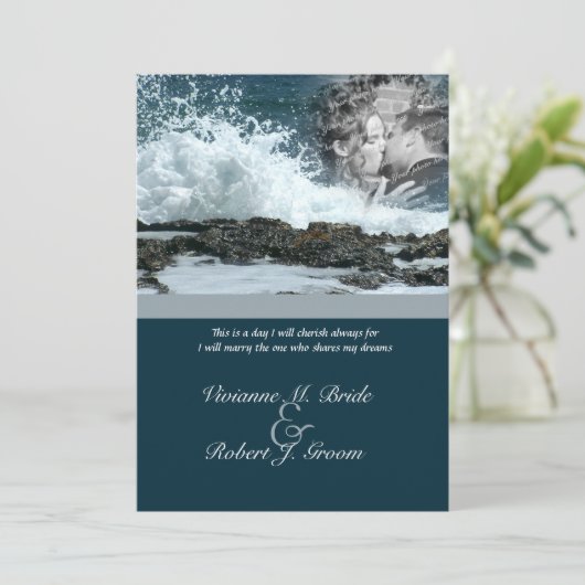 Kuststrand bruiloft kaart (Staand voorkant)