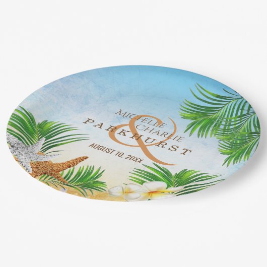 Kuststrand bruiloft papieren bordje (Gekanteld)