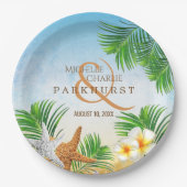 Kuststrand bruiloft papieren bordje (Voorkant)