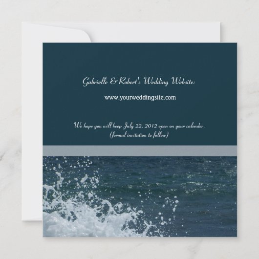 Kuststrand bruiloft save the date (Achterkant)