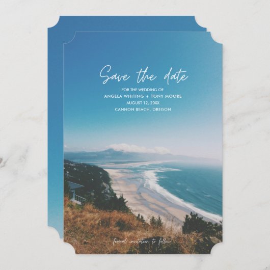 Kuststrand bruiloft sparen datum save the date (Voorkant / Achterkant)