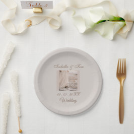 Kuststrand bruiloft | Zachte neutrale Boho-feest Papieren Bordje