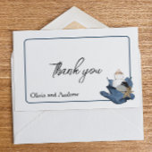 Kuststrand bruiloft zee oceaan blauw iris bloemig bedankkaart