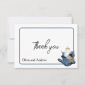 Kuststrand bruiloft zee oceaan blauw iris bloemig bedankkaart (Voorkant)