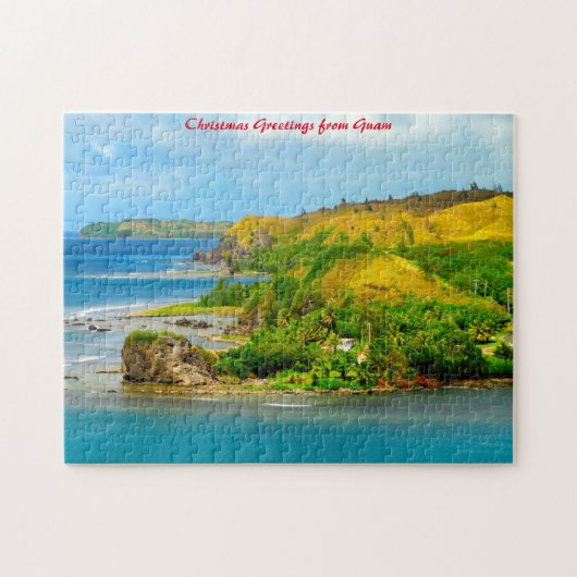 Kuststrand Guam. Kerstgroeten Legpuzzel (Horizontaal)