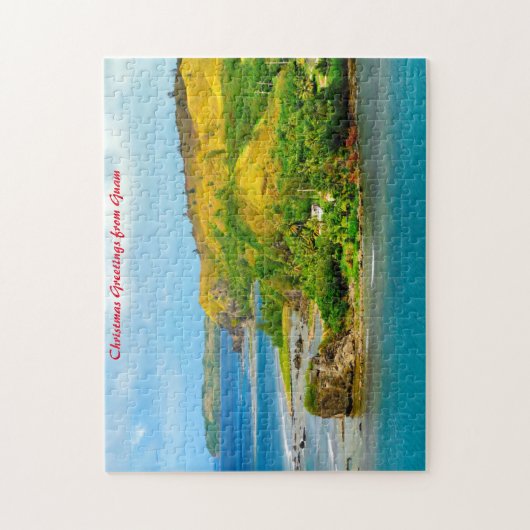 Kuststrand Guam. Kerstgroeten Legpuzzel (Verticaal)