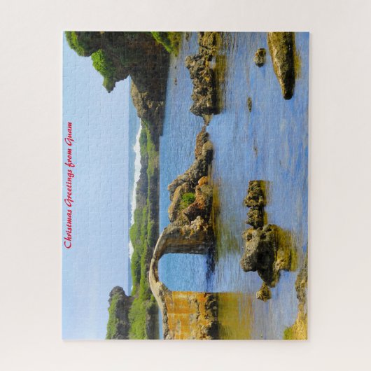 Kuststrand Guam. Kerstgroeten Legpuzzel (Verticaal)