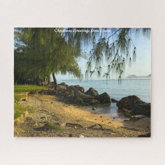 Kuststrand Guam. Kerstgroeten Legpuzzel (Horizontaal)