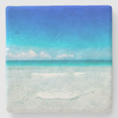 Kuststrand in de Blauwgroen Aqua Turquoise Blue Stenen Onderzetter (Voorkant)