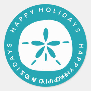 Kuststrand kerstmandollar ronde sticker