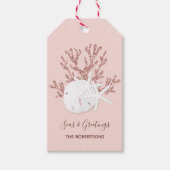 Kuststrand kerstmis Roos Gold Pink Cadeaulabel (Voorkant)