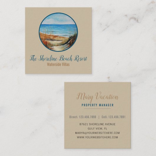 Kuststrand Kunstvakantie Vierkante Visitekaartje (Voorkant / Achterkant)