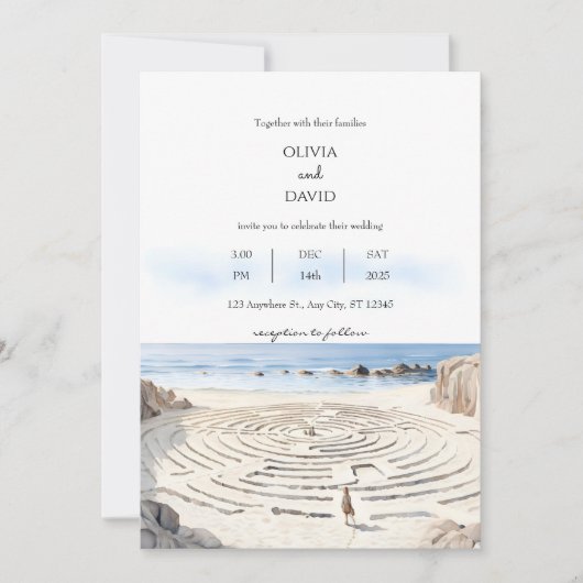 Kuststrand Labyrint door de oceaan bruiloft Kaart (Voorkant)
