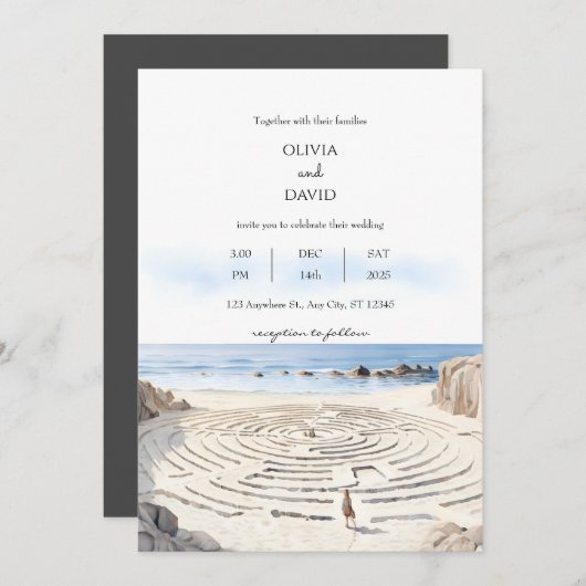 Kuststrand Labyrint door de oceaan bruiloft Kaart (Voorkant / Achterkant)