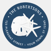 Kuststrand marineblauw Rondretouradres Ronde Sticker (Voorkant)