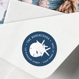 Kuststrand marineblauw Rondretouradres Ronde Sticker