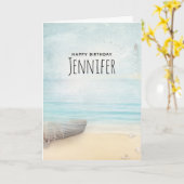 Kuststrand met Boat en vuurtoren Kaart (Gele Bloem)