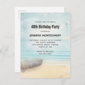 Kuststrand met Boat en vuurtoren Uitnodiging Briefkaart (Voorkant / Achterkant)