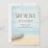 Kuststrand met bruiloft op zee save the date (Voorkant)