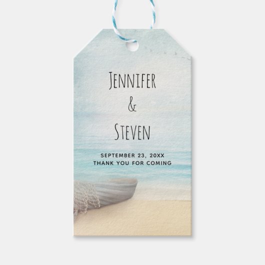Kuststrand met een Gevist huwelijk Cadeaulabel (Voorkant)