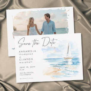 Kuststrand Moderne Watercolor Trouwfoto Save The Date