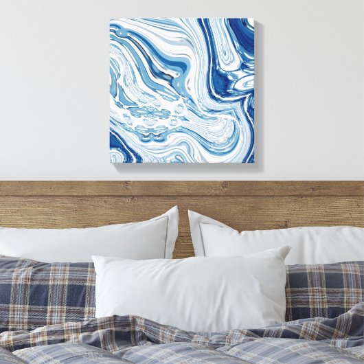 kuststrand nautische golven waterverf blauwe zwemm canvas afdruk (Insitu (Slaapkamer))