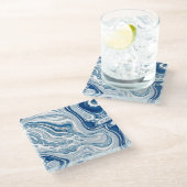 kuststrand nautische golven waterverf blauwe zwemm glazen onderzetter (Schuin)