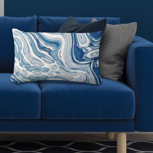 kuststrand nautische golven waterverf blauwe zwemm kussen (coast beach nautical waves watercolor blue swirls lumbar pillow)