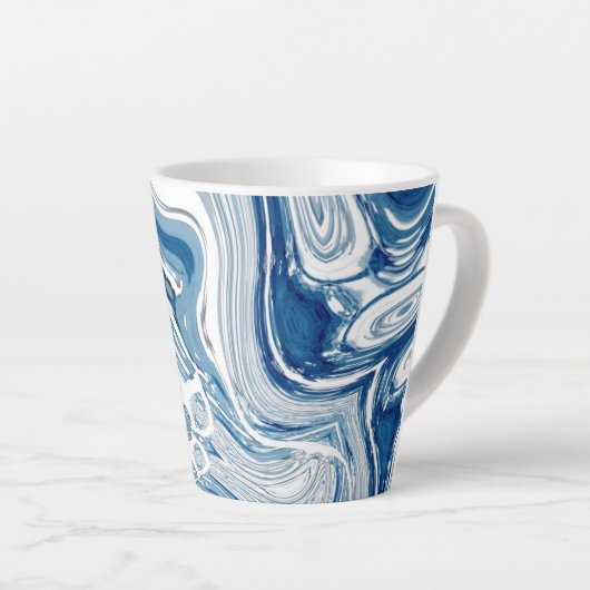 kuststrand nautische golven waterverf blauwe zwemm latte mok (Rechterhoek)