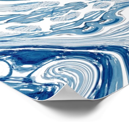 kuststrand nautische golven waterverf blauwe zwemm poster (Hoek)