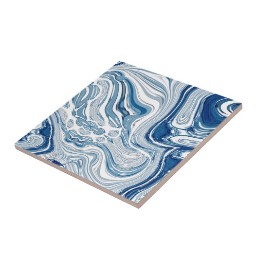 kuststrand nautische golven waterverf blauwe zwemm tegeltje (Zijkant)