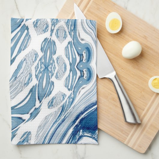 kuststrand nautische golven waterverf blauwe zwemm theedoek (Quarter Fold)