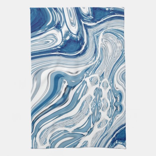 kuststrand nautische golven waterverf blauwe zwemm theedoek (Verticaal)