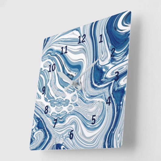 kuststrand nautische golven waterverf blauwe zwemm vierkante klok (Hoek)