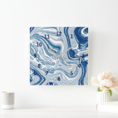 kuststrand nautische golven waterverf blauwe zwemm vierkante klok (Huis)