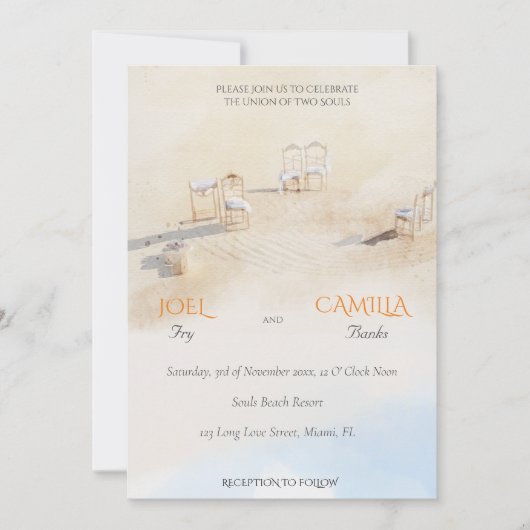 Kuststrand Oceaan Waterverf bruiloft uitnodiging (Voorkant)