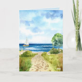 Kuststrand Ocean Scene met zeilboot Shoreline Kaart (Voorkant)