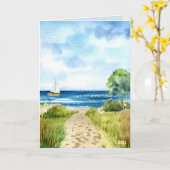 Kuststrand Ocean Scene met zeilboot Shoreline Kaart (Gele Bloem)
