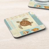 Kuststrand Ocean Seashore Collage Zee Turtle Drankjes Onderzetter (Linkerzijde)