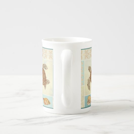 Kuststrand Ocean Seashore Collage Zee Turtle Porselein Kop (Achterkant)