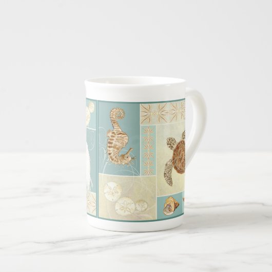 Kuststrand Ocean Seashore Collage Zee Turtle Porselein Kop (Voorkant rechts)