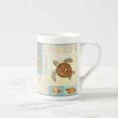 Kuststrand Ocean Seashore Collage Zee Turtle Porselein Kop (Rechts)