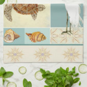 Kuststrand Ocean Seashore Collage Zee Turtle Theedoek (Gevouwen)