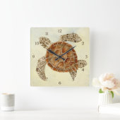 Kuststrand Ocean Seashore Collage Zee Turtle Vierkante Klok (Huis)
